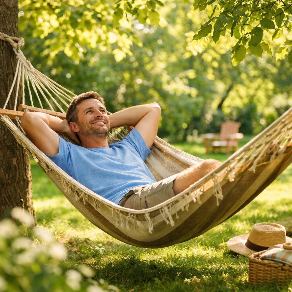 Relaxed person in a hammock representing the lifestyle shift toward total financial freedom.