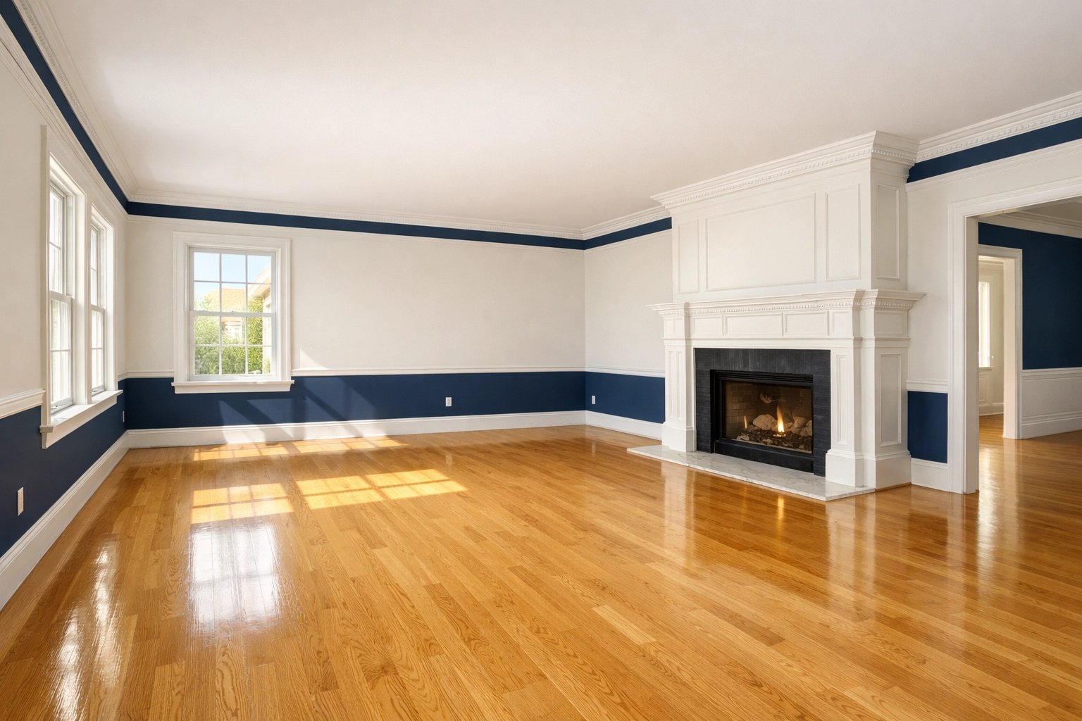 Clean empty living room in Stow MA, ready for move-in after professional deep cleaning.