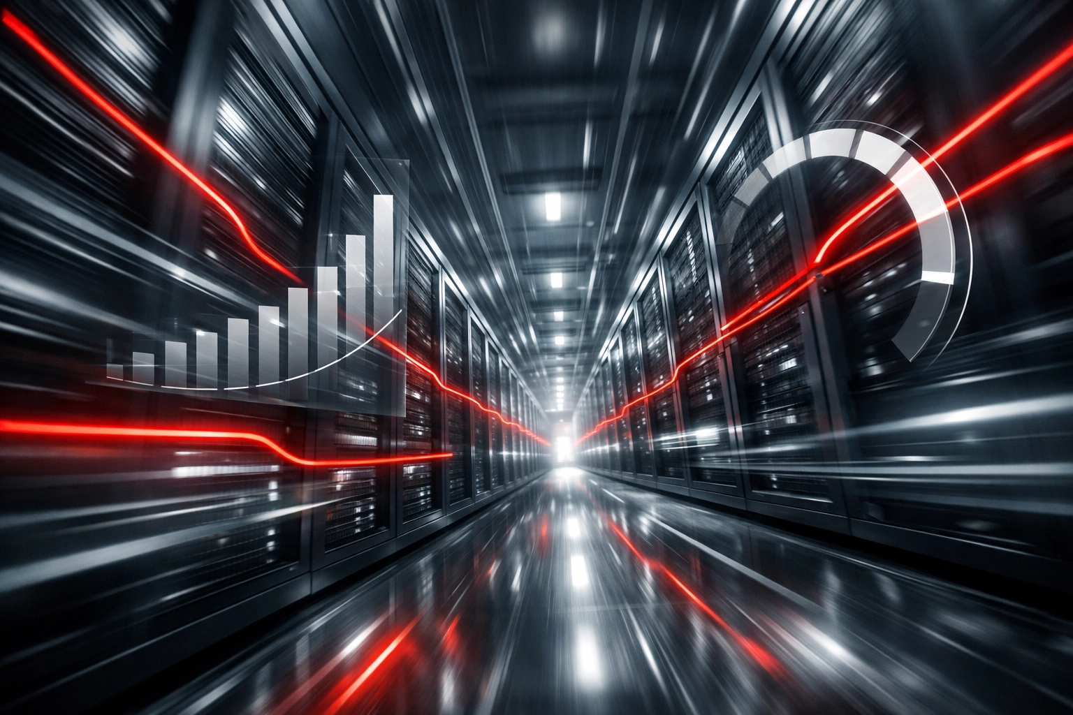 High-performance data center server racks highlighting the importance of fast website hosting for AI SEO visibility.