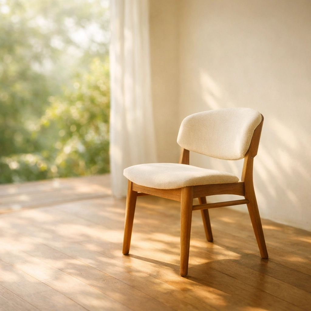 Empty wooden chair in sunlit room symbolizing claiming space and leadership confidence