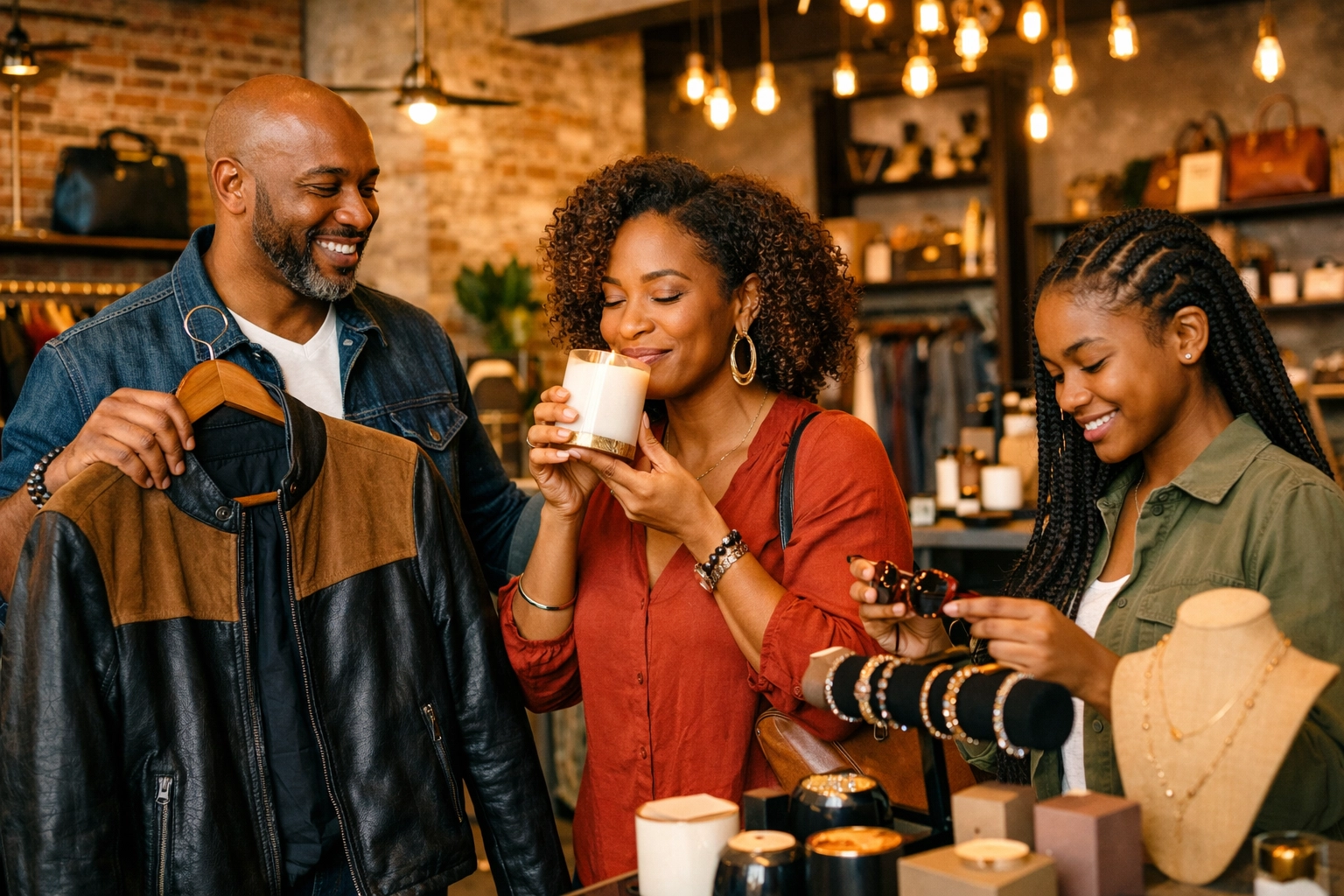 The Ultimate Guide to Buyblack: Everything You Need to Build Economic Power in 2026 Black family shopping together at upscale Black-owned retail store examining quality products