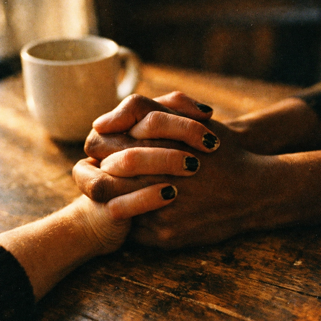 Two hands clasped together showing support during transgender coming out journey