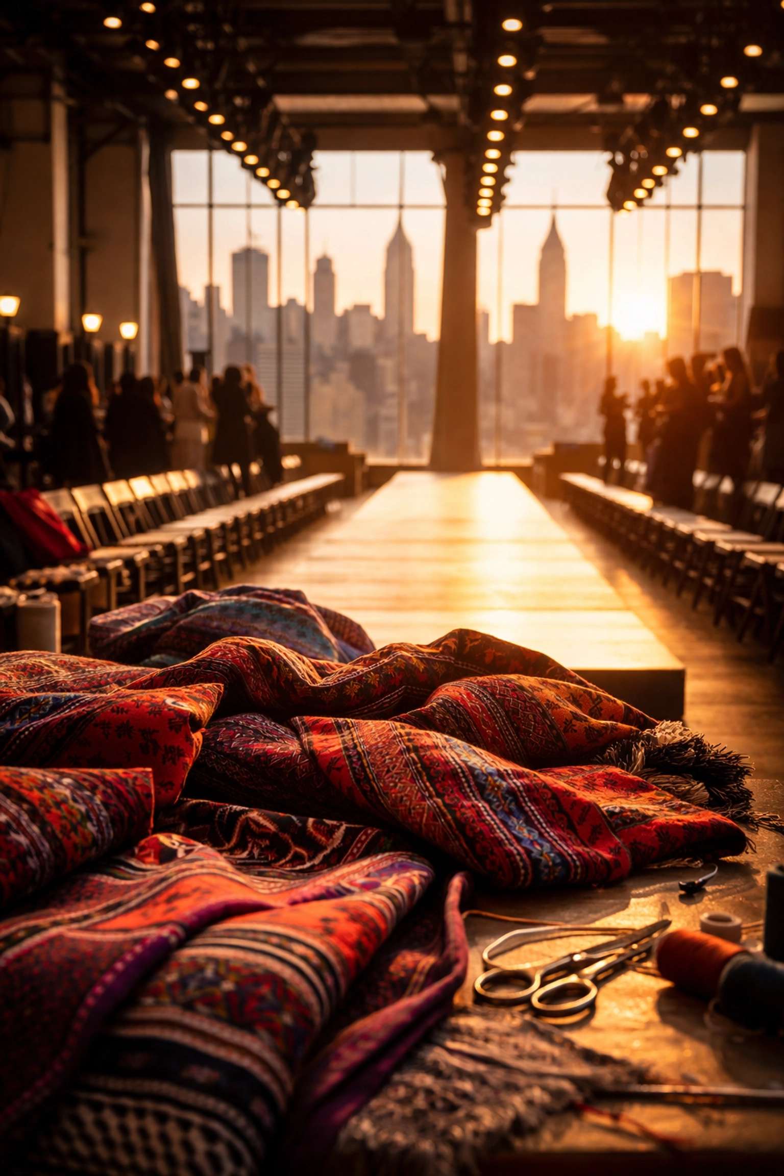 Fashion runway in New York featuring traditional Latin American textiles by Latino fashion designers