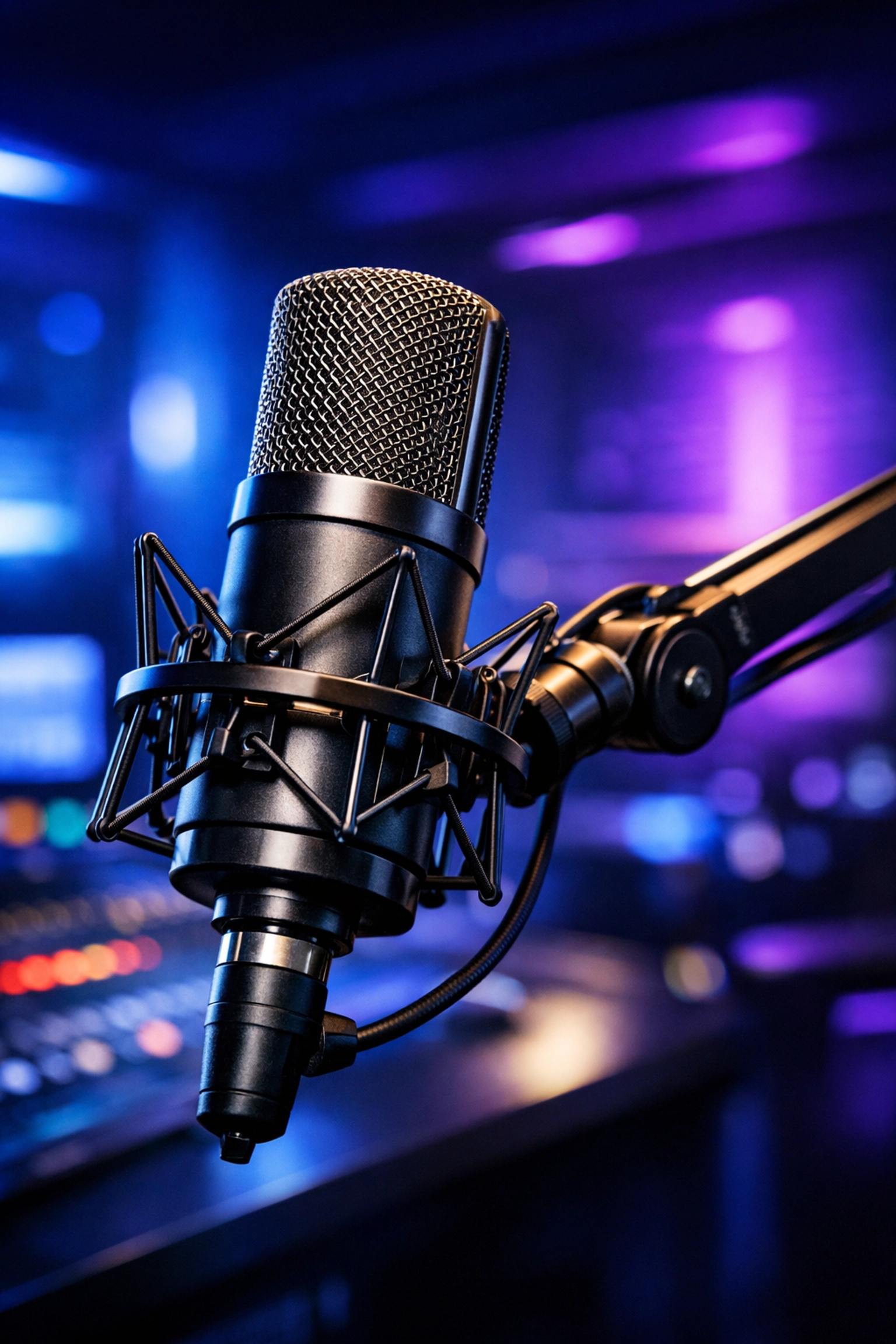 A high-end broadcast microphone at POWER NV103.1, symbolizing the future of Las Vegas digital radio.