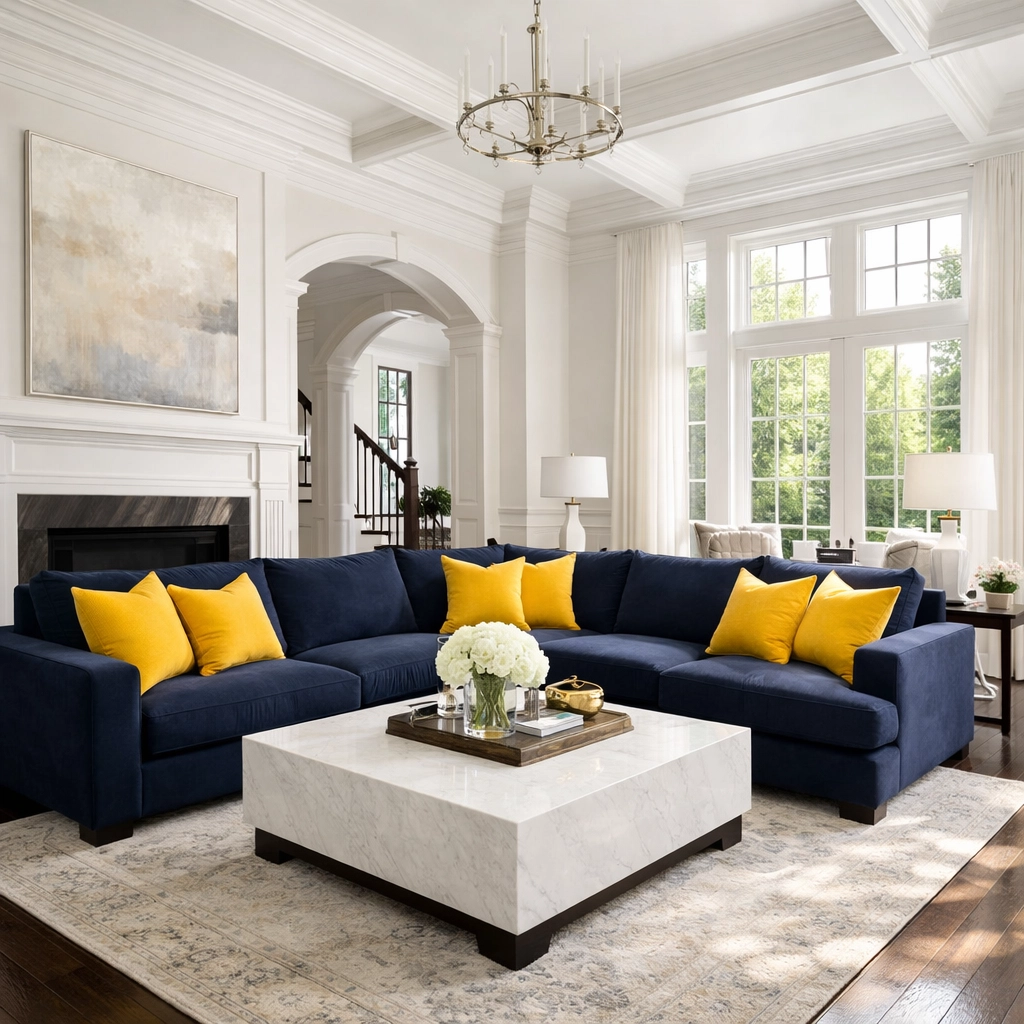 Pristine living room in a Massachusetts estate following a professional weekly house cleaning service.