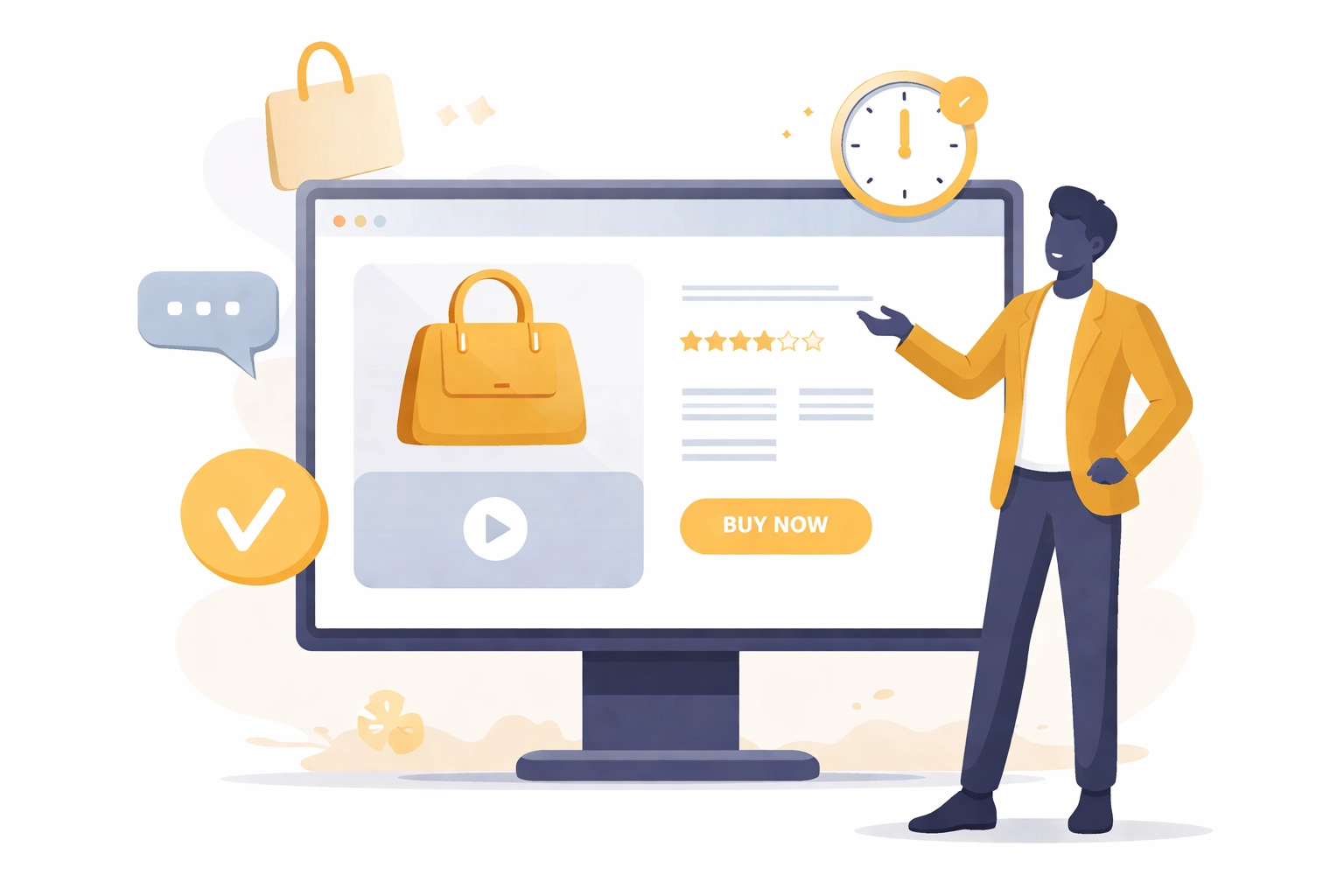 Presenter hosting a shoppable webinar with interactive product demonstration and purchase features