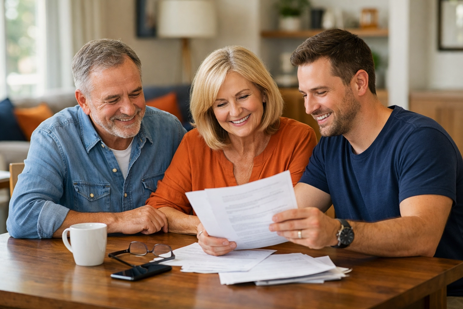 Utah family reviewing documents together at home during mobile notary appointment process