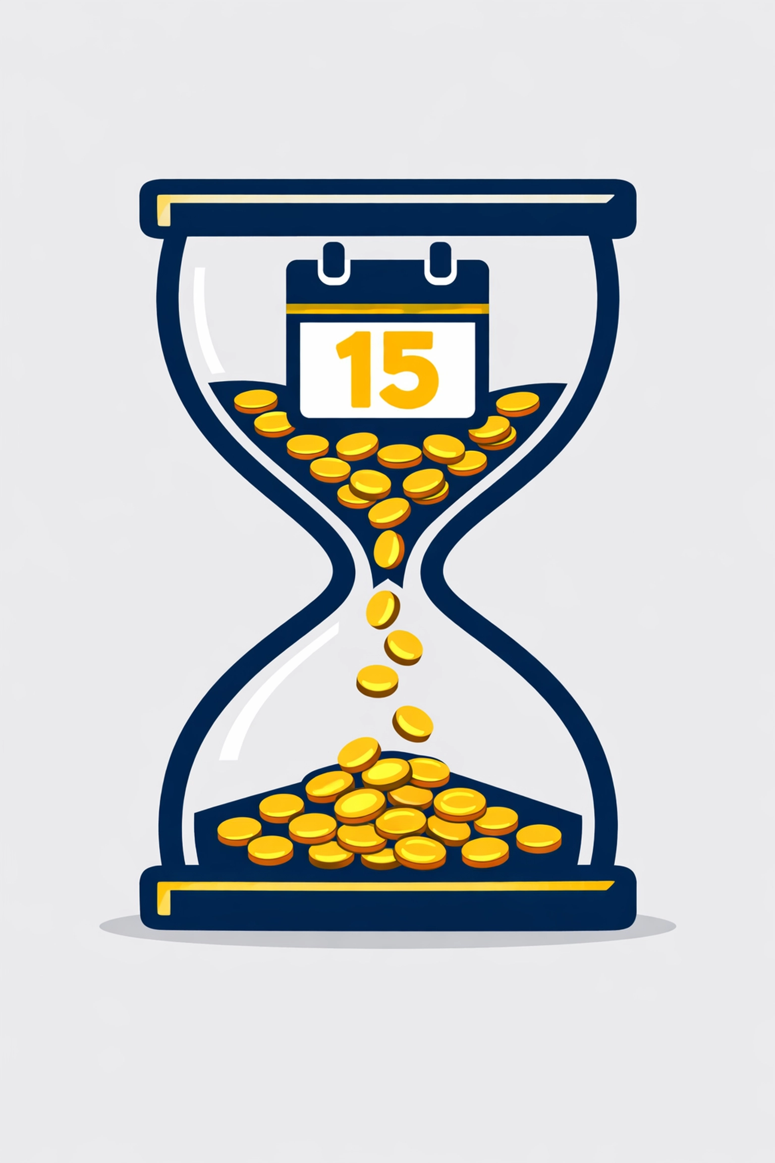 Hourglass with gold coins and an April 15 calendar icon showing time to maximize your tax refund.