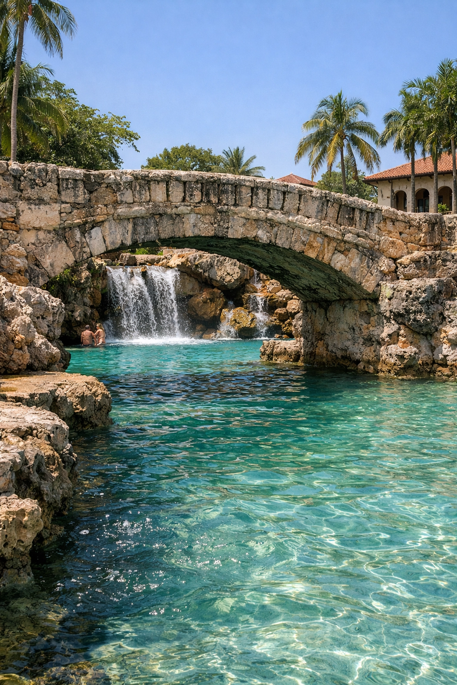 The historic Venetian Pool in Coral Gables featuring turquoise spring water and coral rock walls.