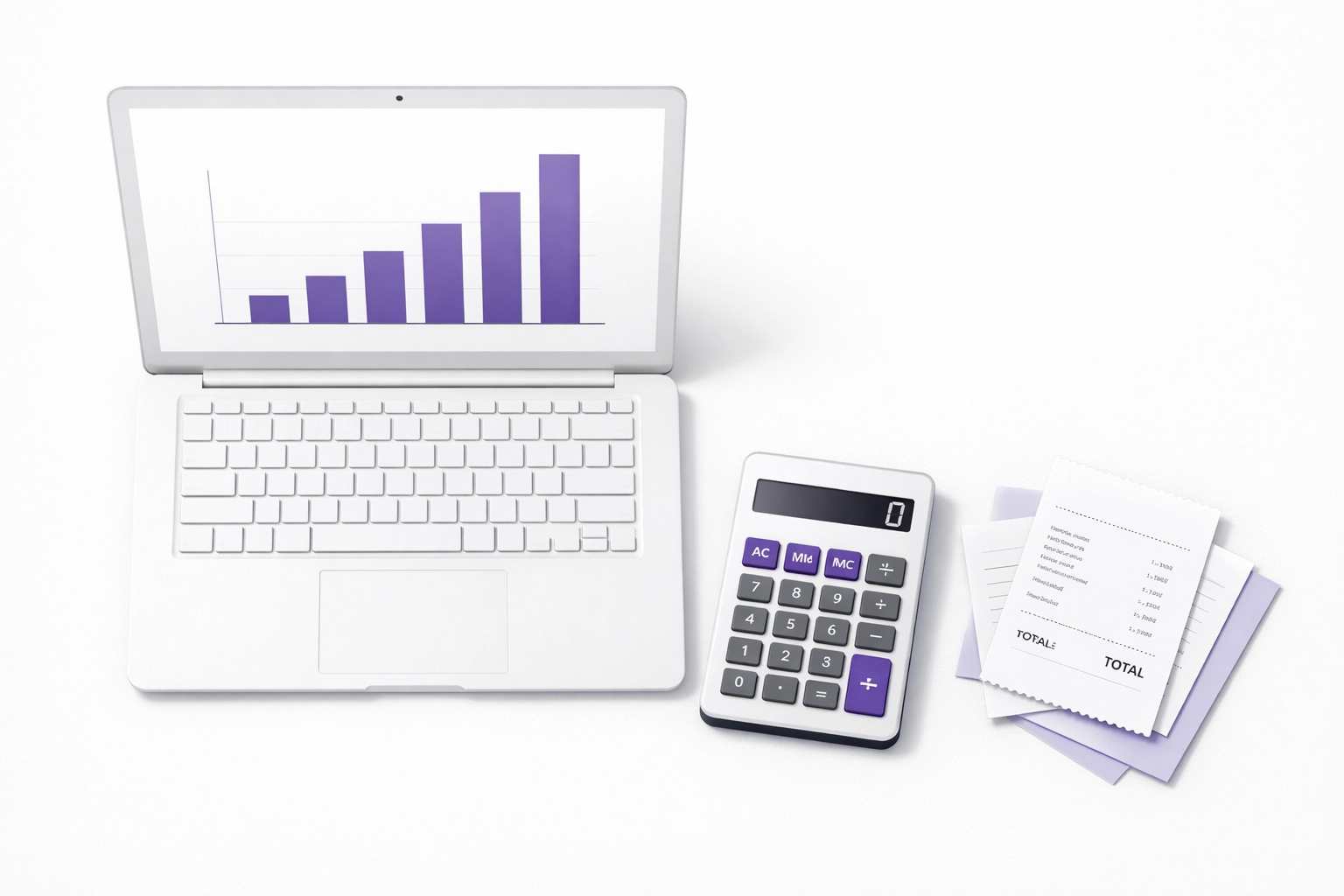 Organized bookkeeping workspace with laptop showing financial charts and calculator for LA businesses