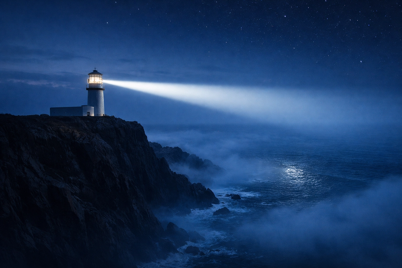 A lighthouse beam guiding through mist, representing expert university admissions consulting in Canada.