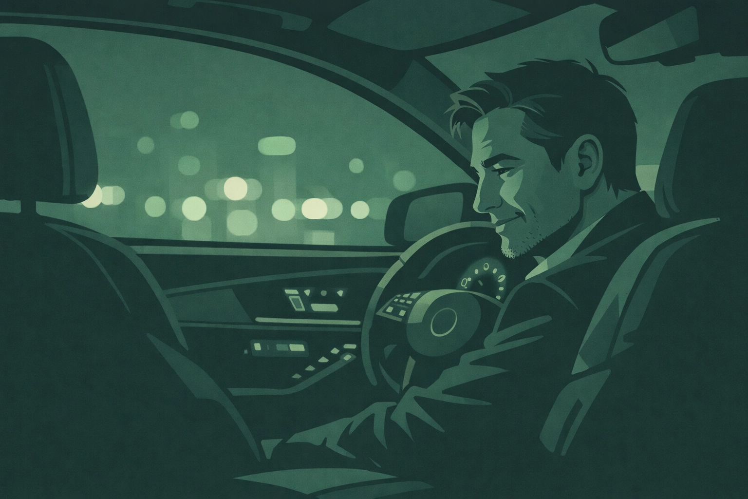 Married man's contemplative drive home after private MM party emotional journey