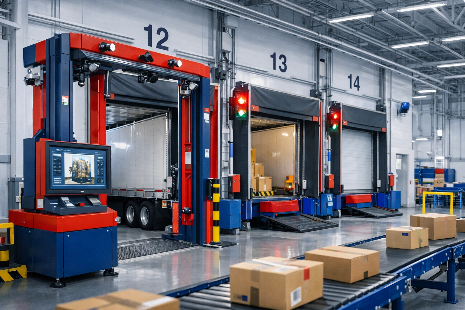 Automated loading docks at a high-tech logistics distribution center in South Florida.