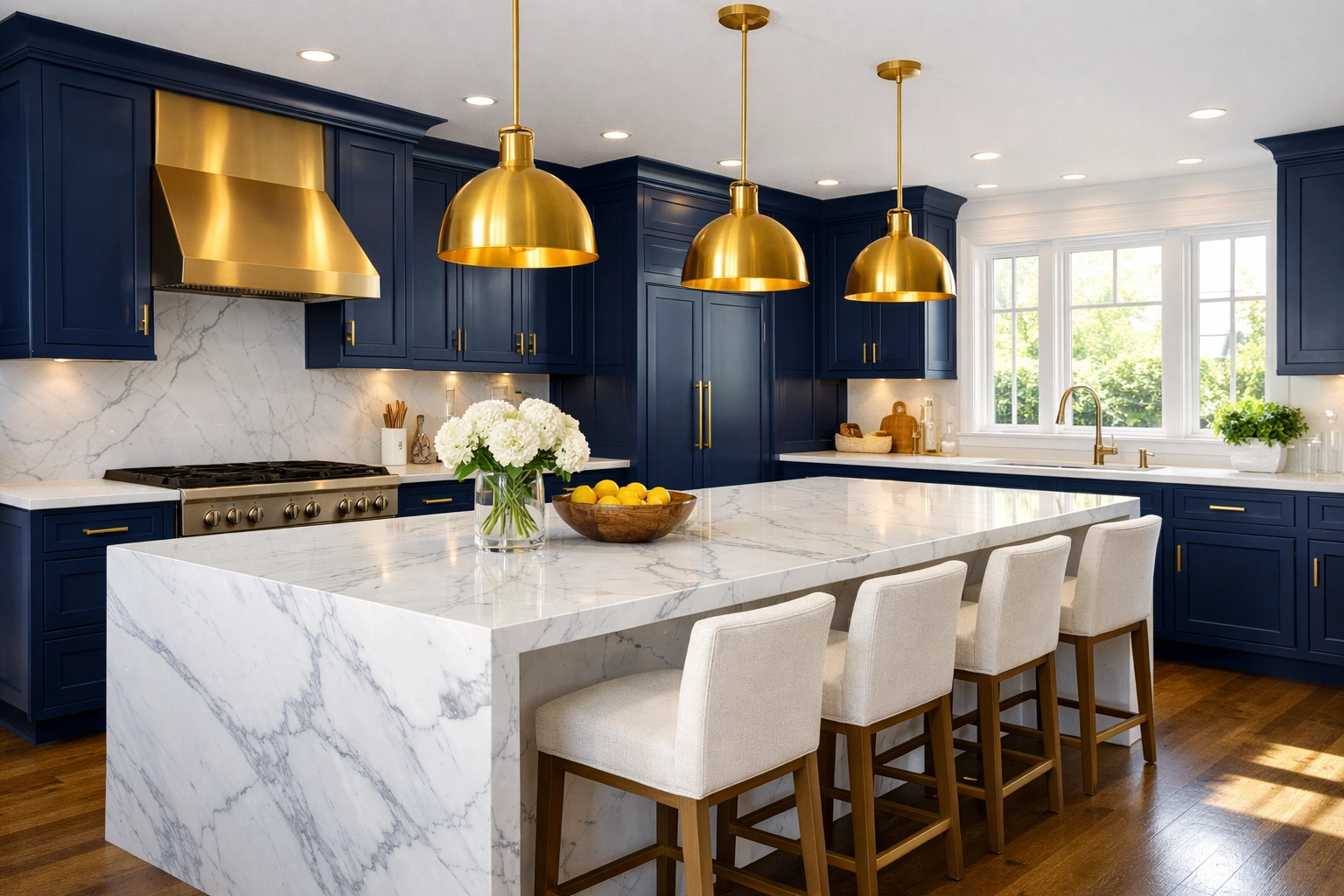 Spotless luxury kitchen with marble island, an essential part of Westwood Luxury Living.