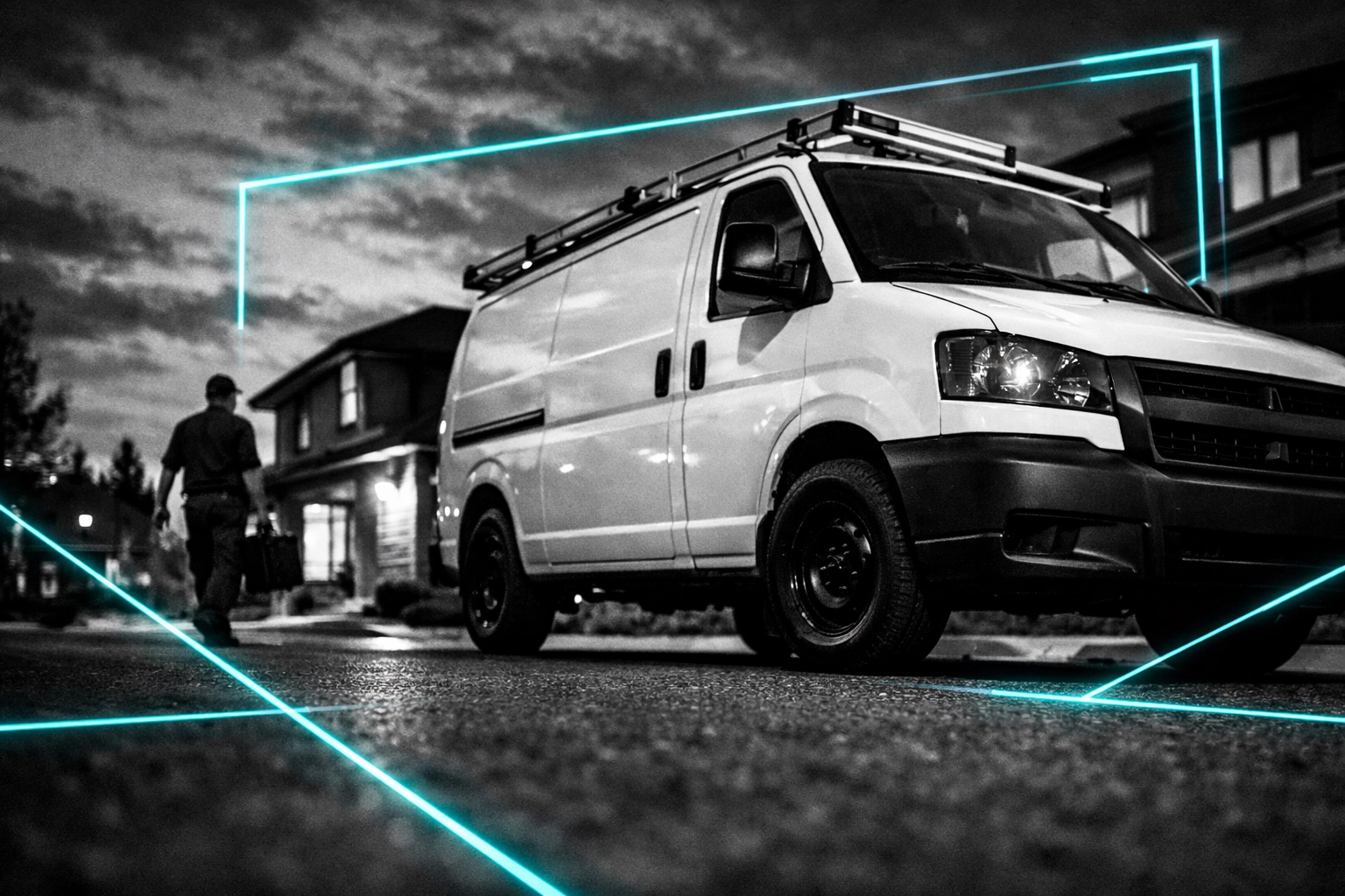 A trade professional service van at a residential home for a high-value lead generation booking.