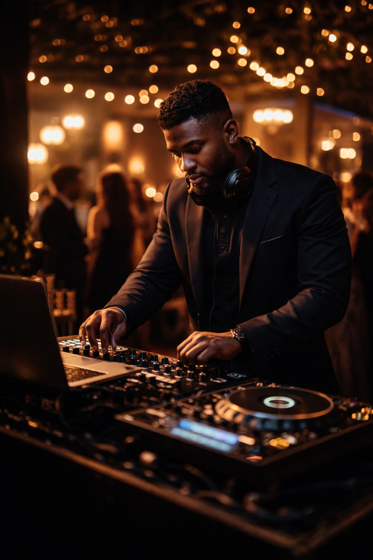 Professional DJ crafting an immersive soundscape at an upscale luxury event