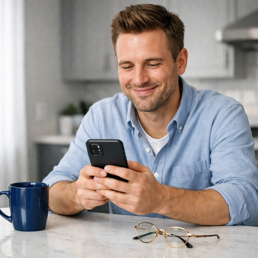 Person in Alberta smiling while receiving an instant payday loan approval notification on their smartphone.