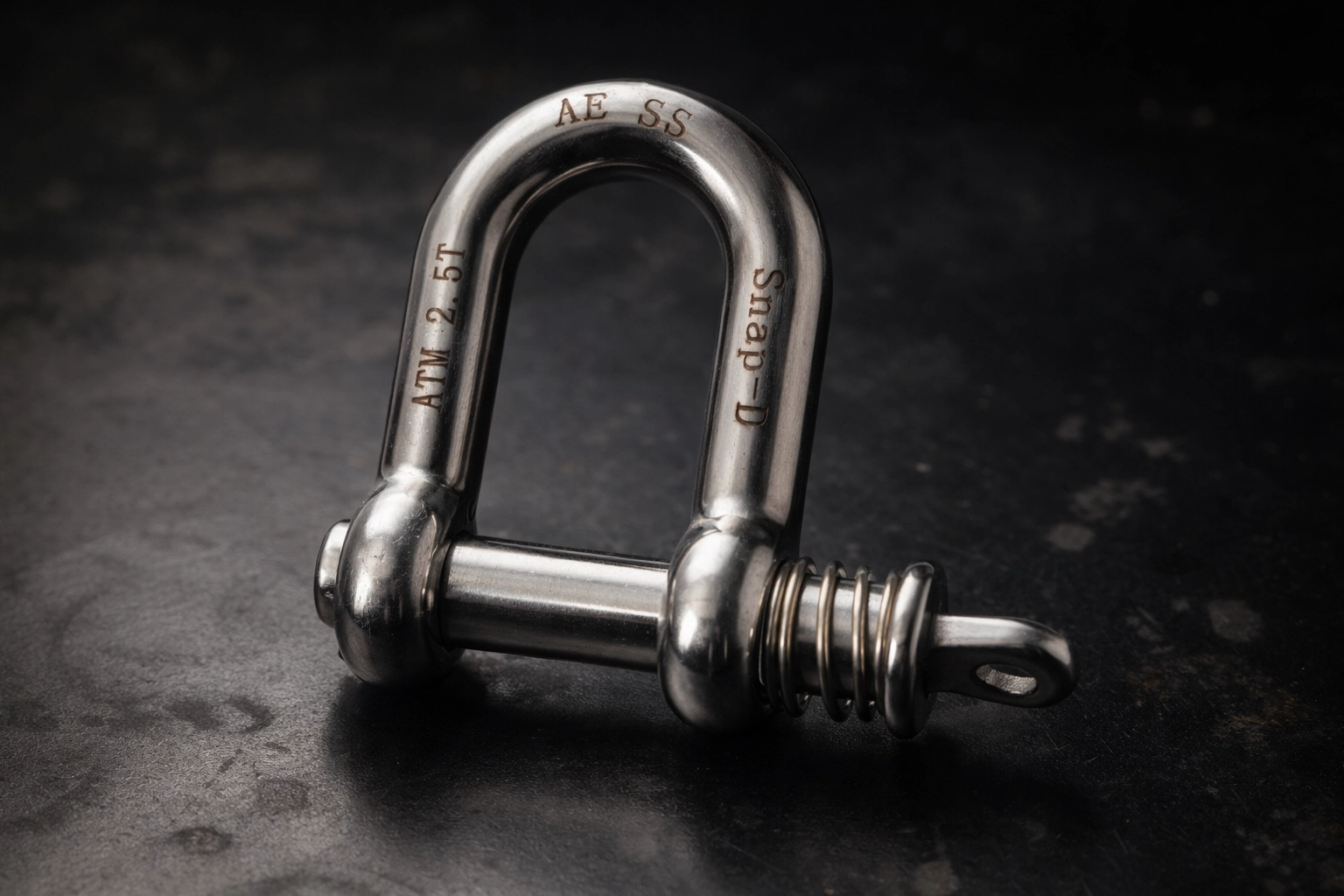 Real Snap-D 12mm D Shackle on a dark workshop surface