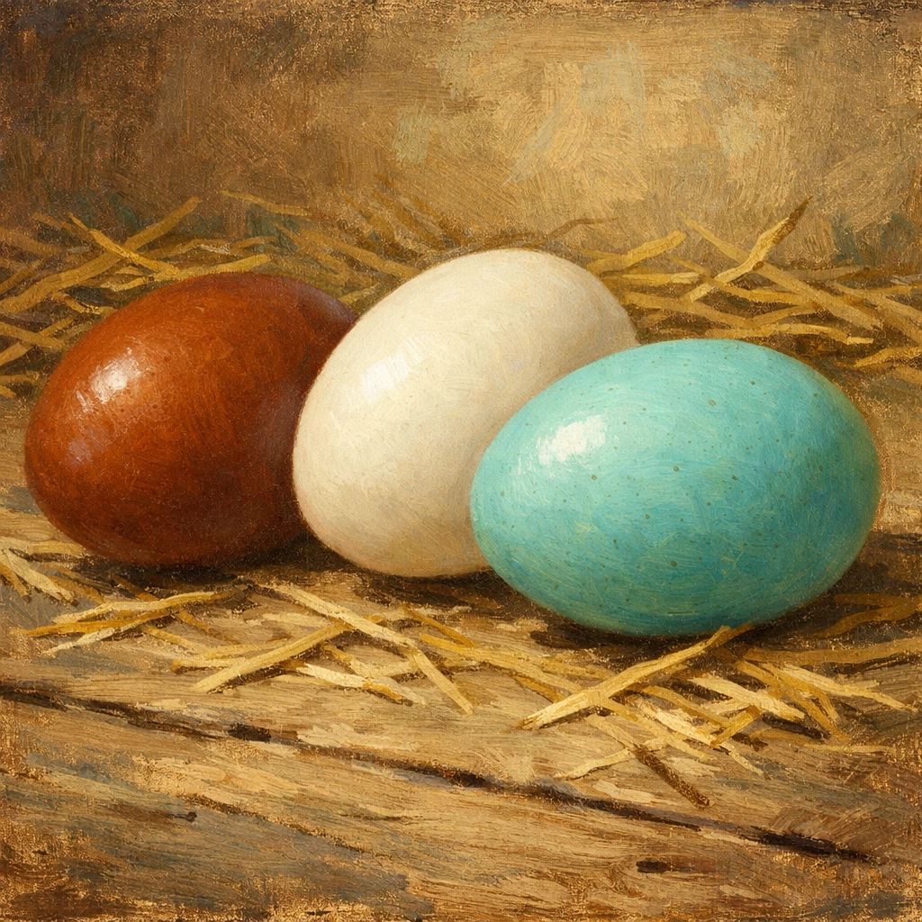 Brown, white, and blue-green farm fresh eggs showcasing natural shell color variety