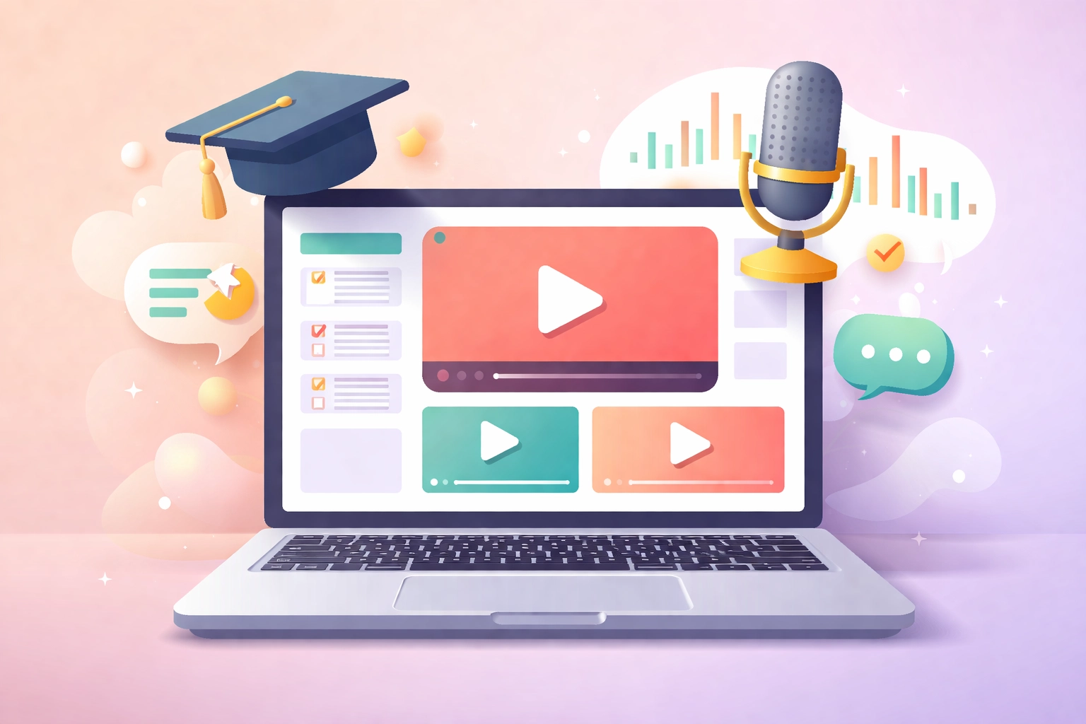 Modern laptop displaying an online video course, representing digital courses and e-learning products