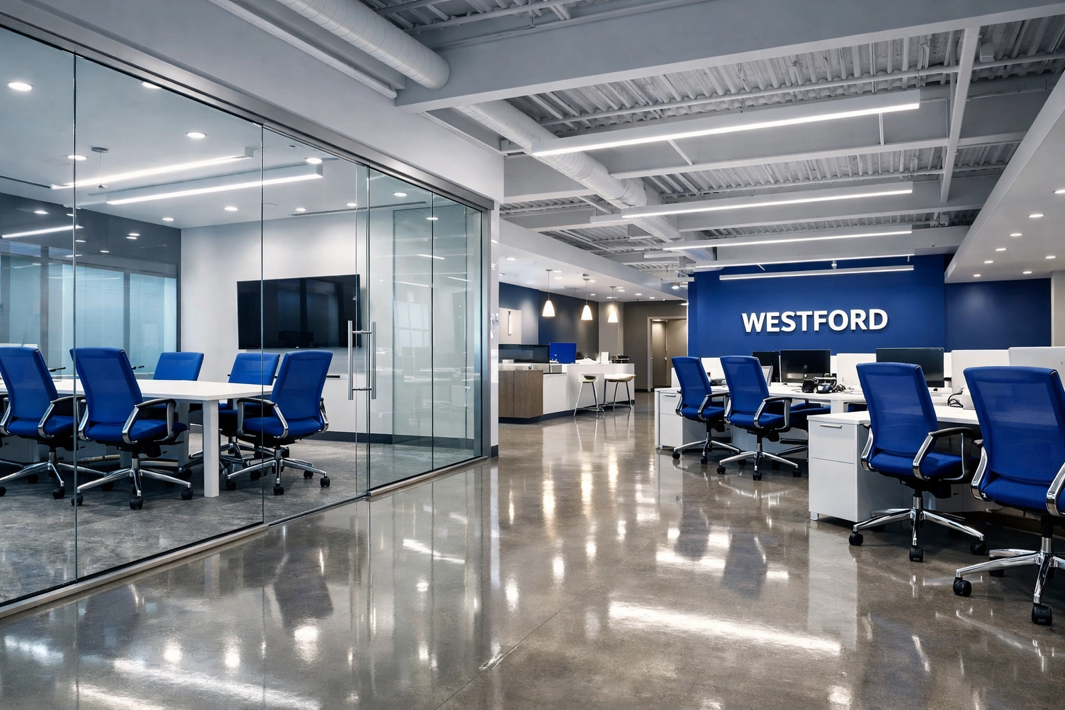 Sparkling clean office space after commercial cleaning in Westford Massachusetts.