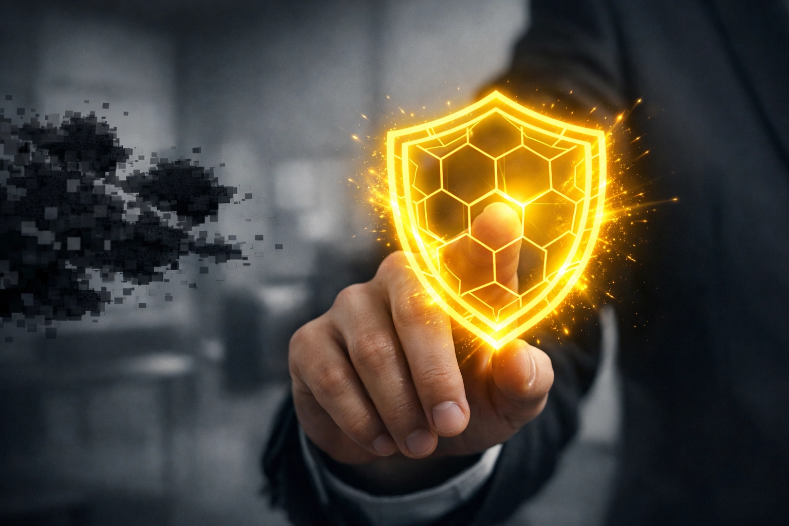 Digital shield representing Amazon brand protection and security for seller accounts and product listings.