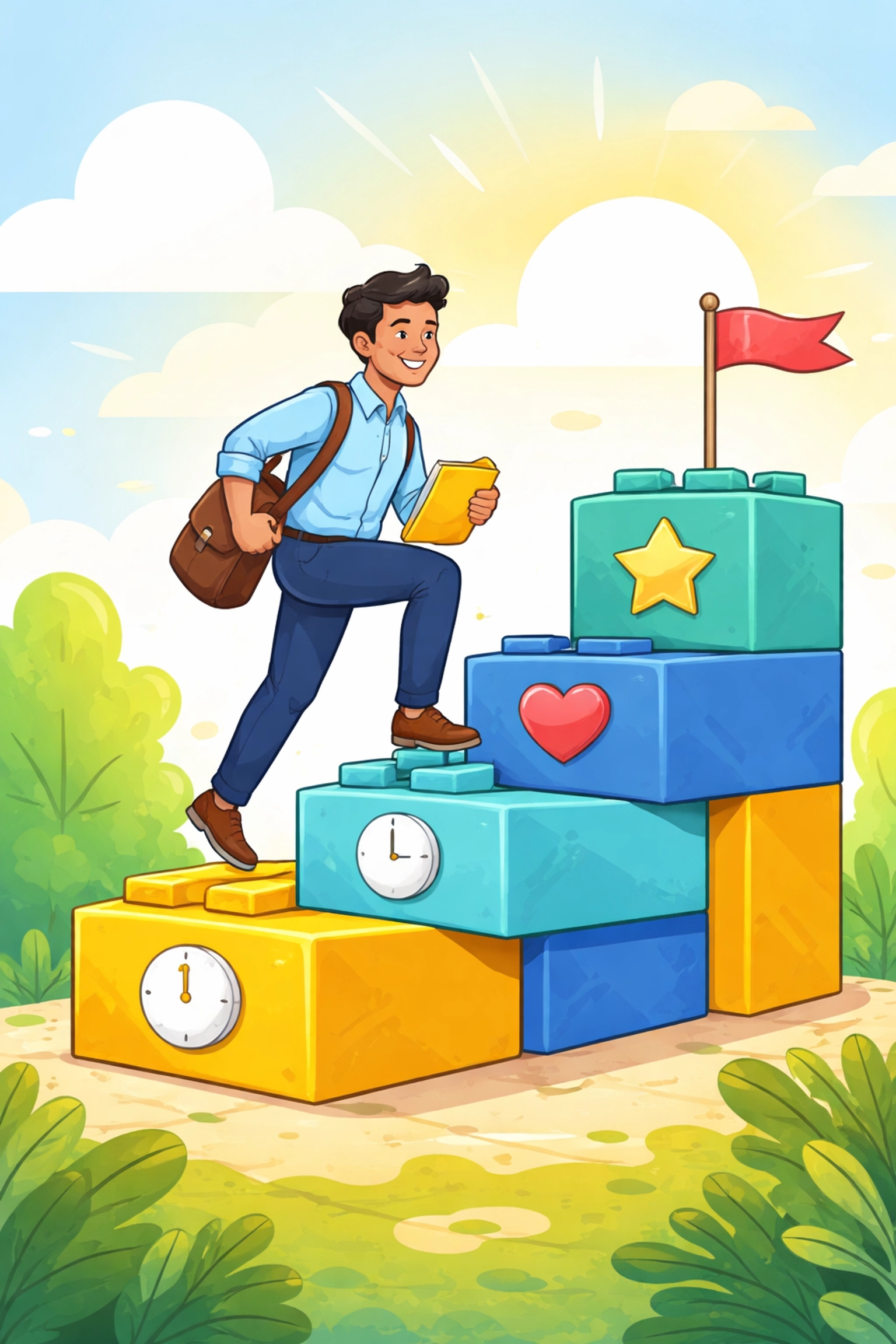 Joven latino subiendo escalera que representa el crecimiento profesional y flexibilidad como RBT