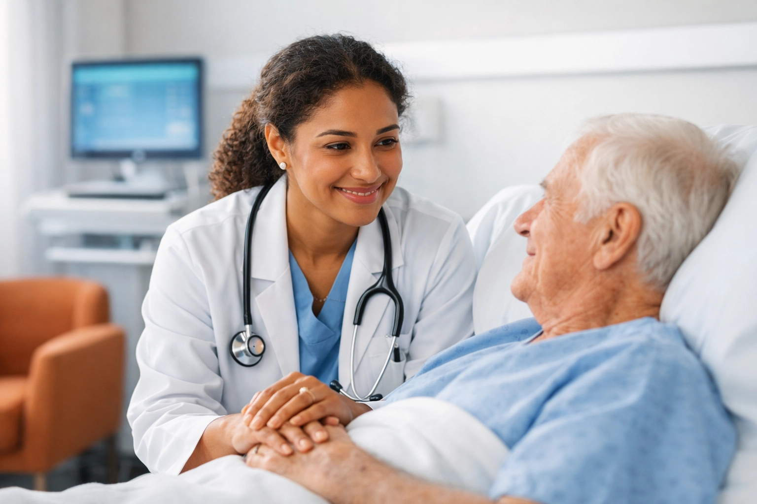 Compassionate doctor providing patient care supported by modern tech-driven staffing solutions.