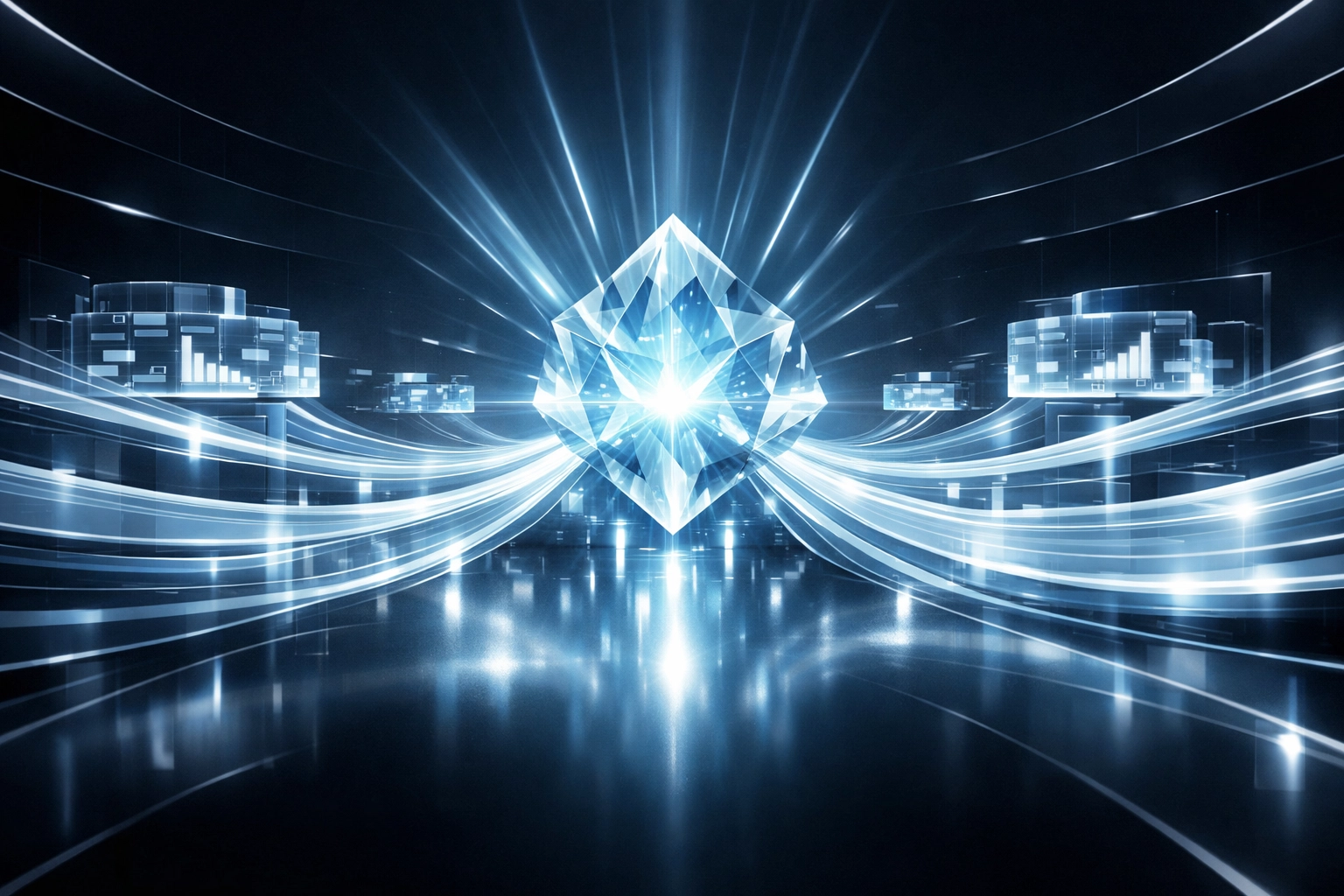 A centralized glowing core with data streams illustrating operational transparency and workflow integration.