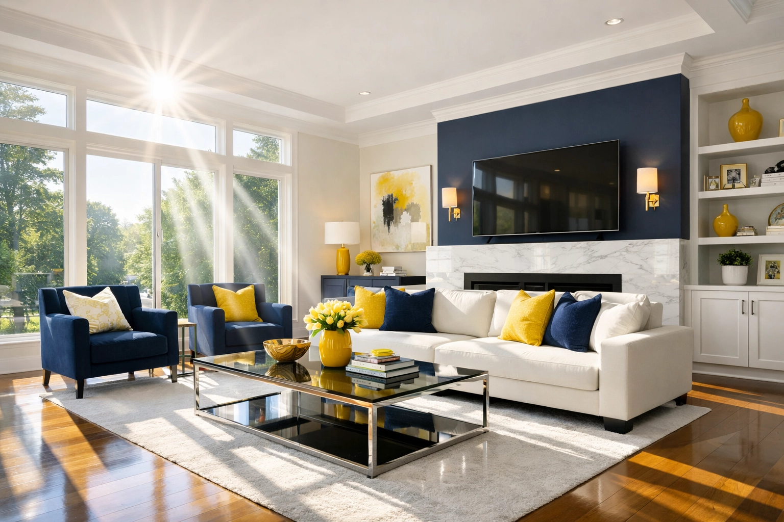 Dust-free luxury living room in Leominster MA showing the benefits of consistent weekly house cleaning.