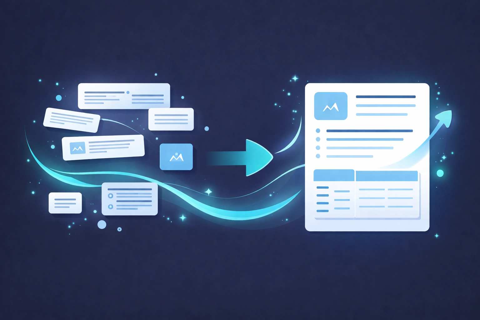 Vector image showing content transformed from unstructured to well-organized blocks, illustrating structuring content for AI SEO.