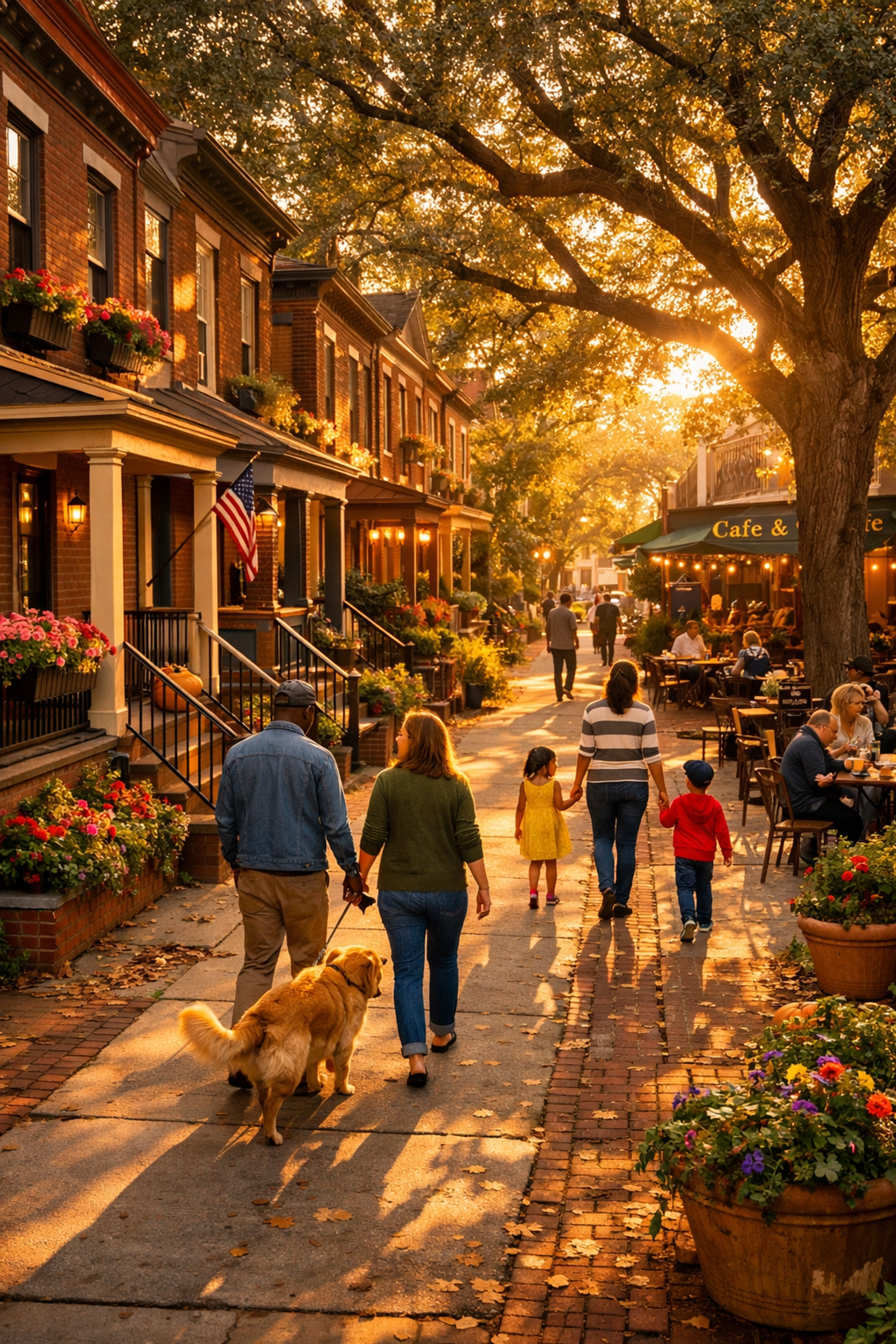 Historic Ghent Norfolk street with walkable brick rowhouses and tree-lined sidewalks