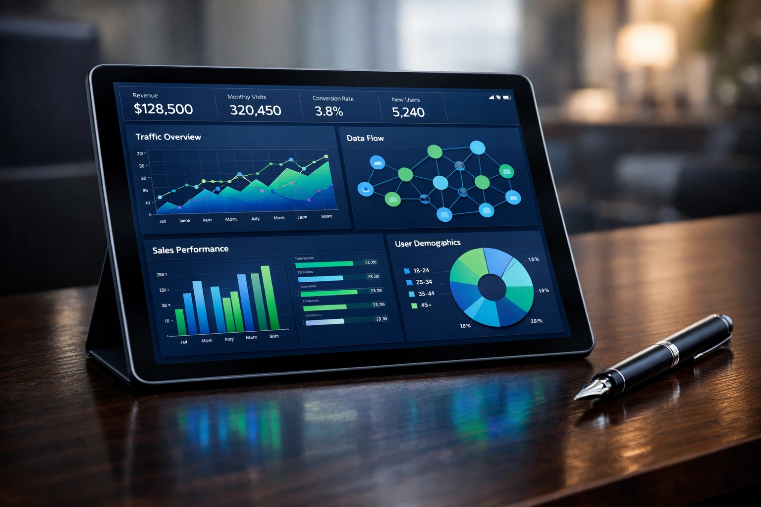 Professional tablet displaying structured data for Answer Engine Optimization.