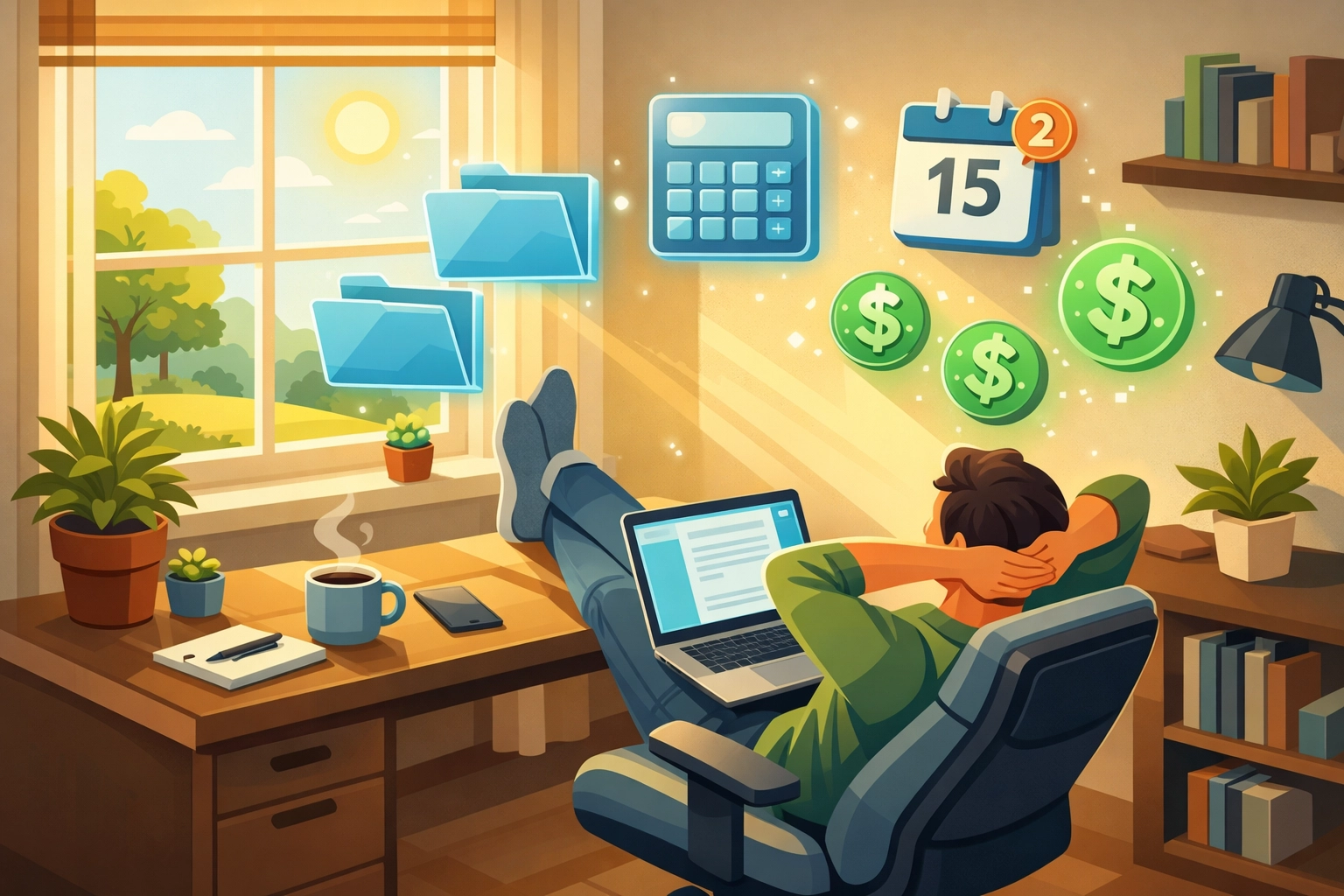 Remote tax filing from comfortable home office with virtual concierge tax professional