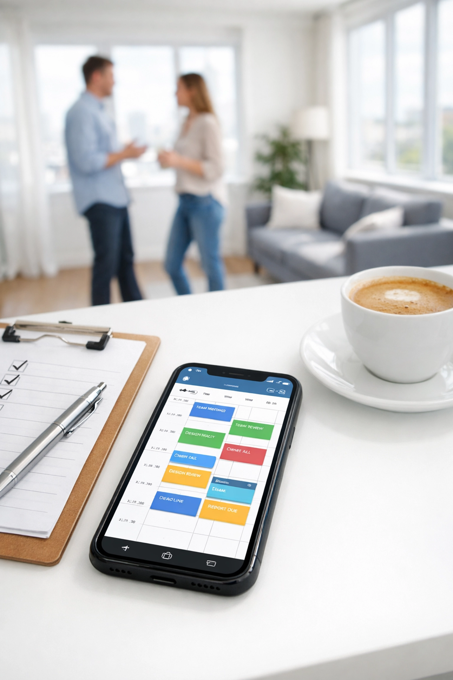 Property manager using digital scheduling app to coordinate apartment turnover vendors