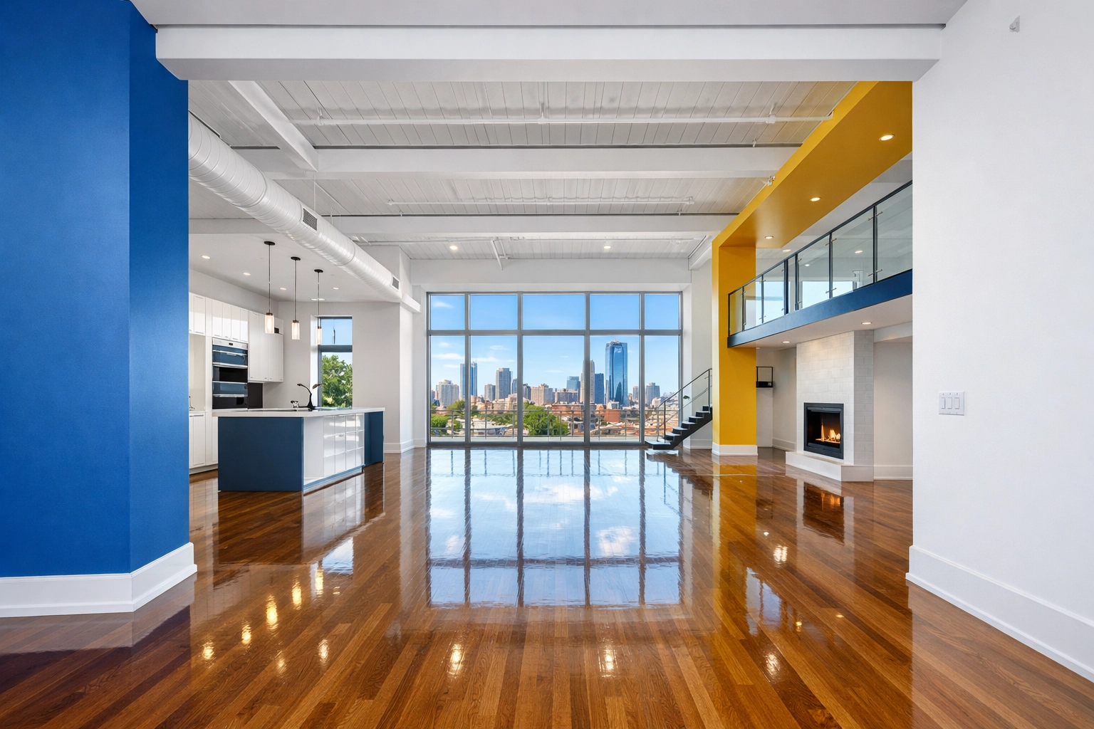 An empty, light-filled luxury loft in Boston South End showing the results of professional apartment cleaning.