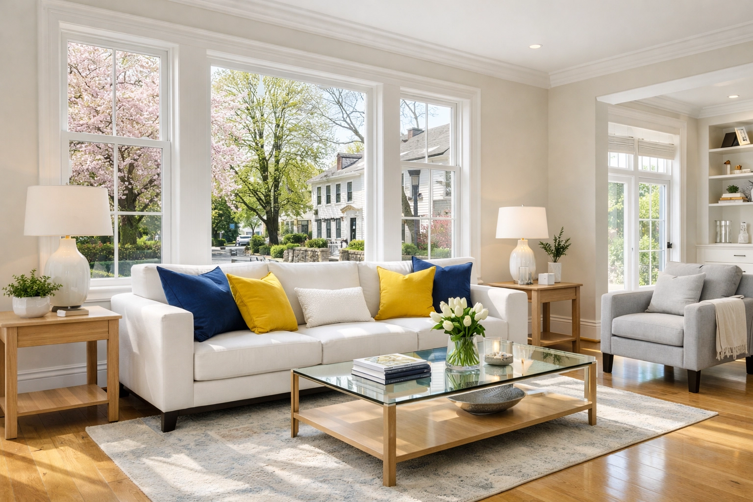 Bright, clean living room in a renovated Worcester residence showcasing expert house cleaning Worcester MA results.