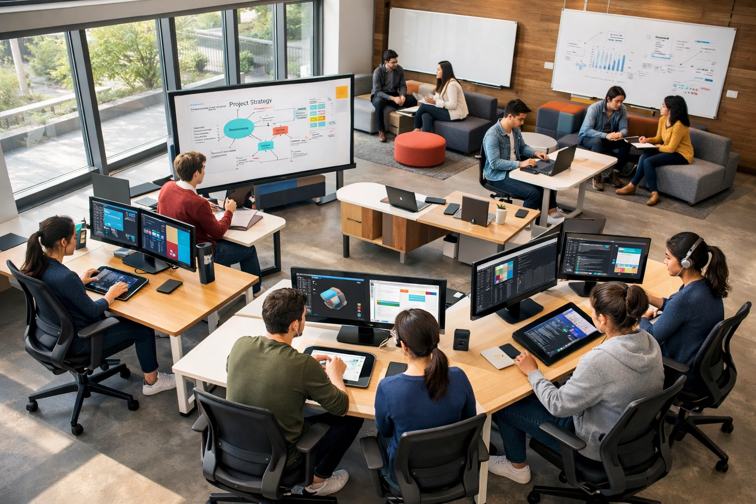 Future Ready classroom with students using dual monitors and digital technology