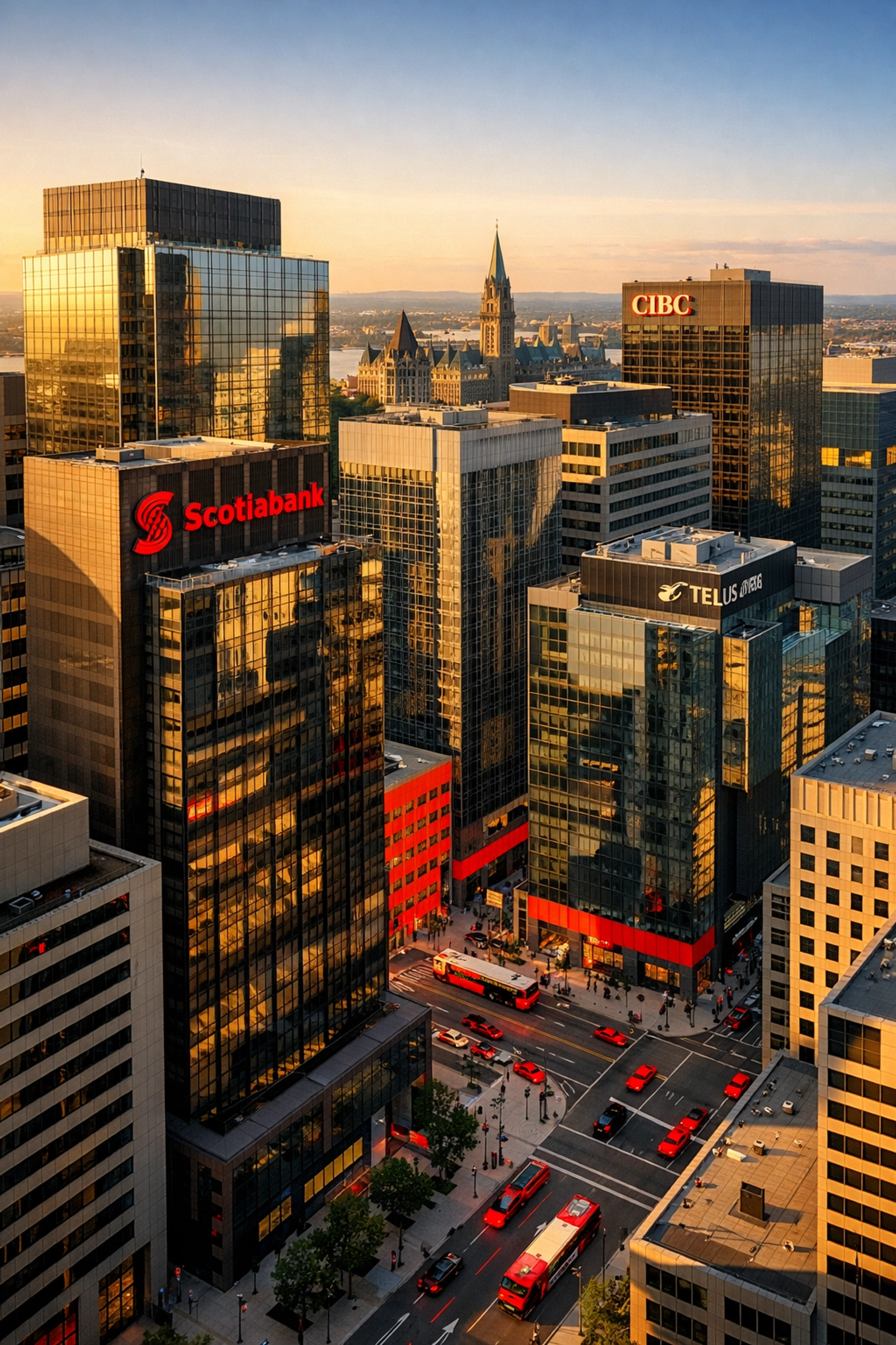 Downtown Ottawa commercial district with office towers and business buildings