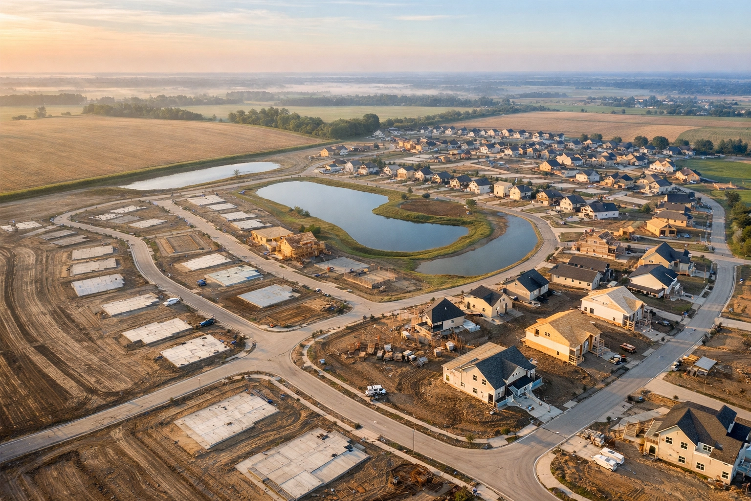 Aerial view of new residential subdivision development along the I-30 corridor in North Texas