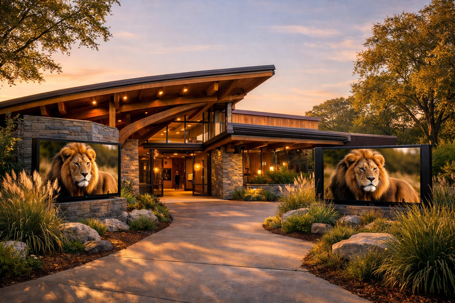 Modern zoo exhibit entrance showcasing professional visual communication and a cohesive brand identity for visitors.