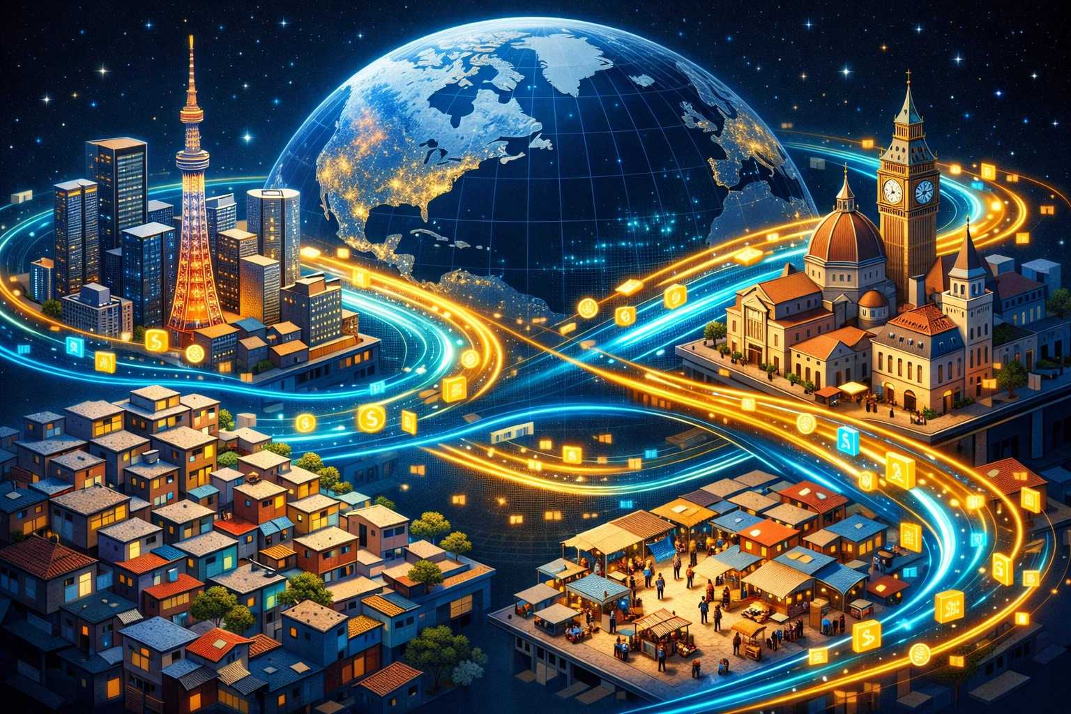 Global network connecting cities across continents through seamless Web3 cross-border payments