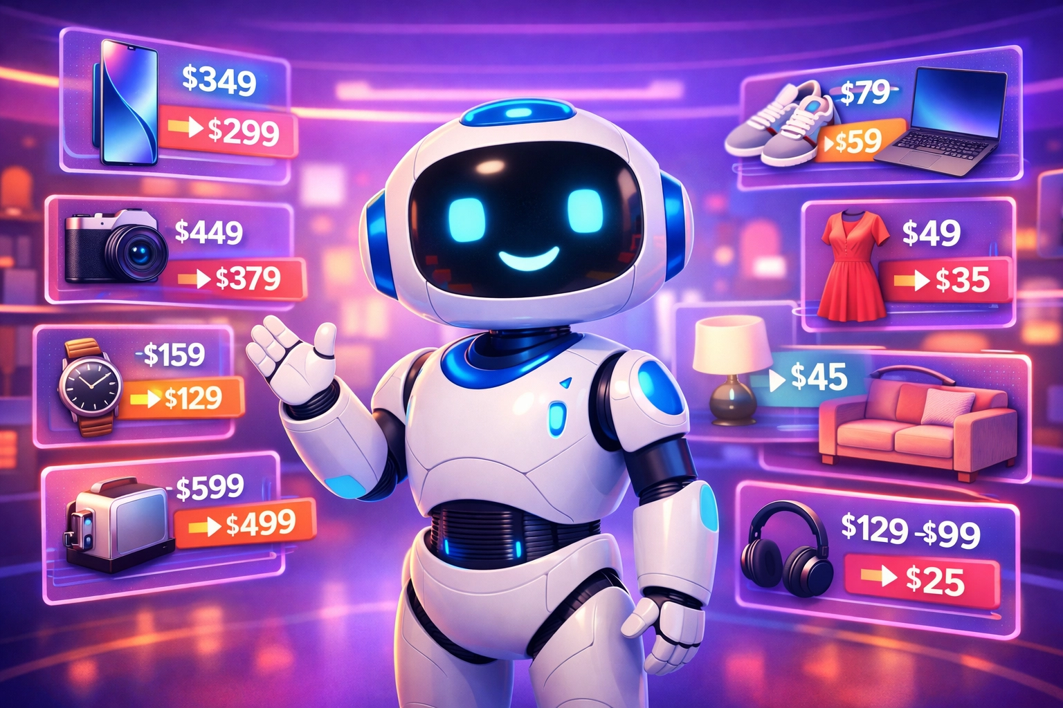 AI shopping assistant showcasing personalized product recommendations in Larecoin's virtual marketplace