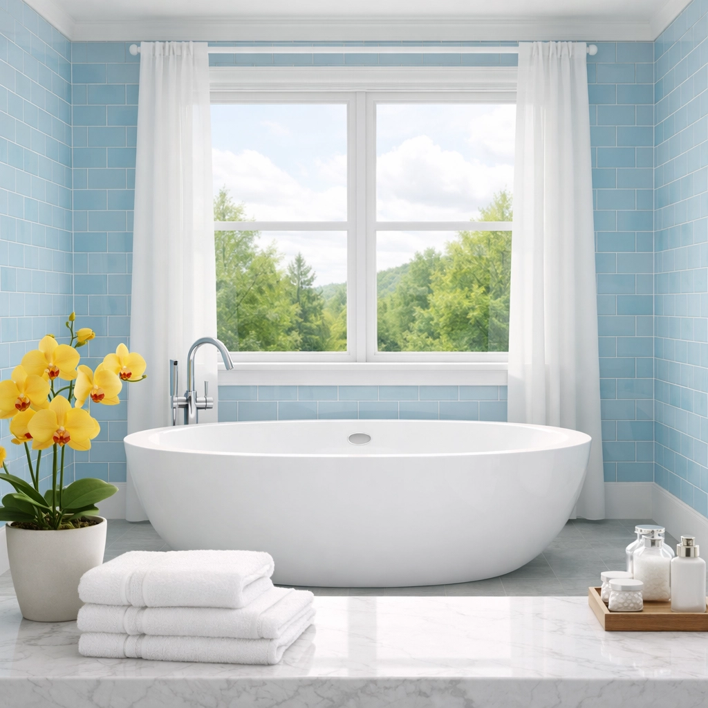 Professional cleaners Paxton MA using eco-friendly products in a luxury master bathroom.