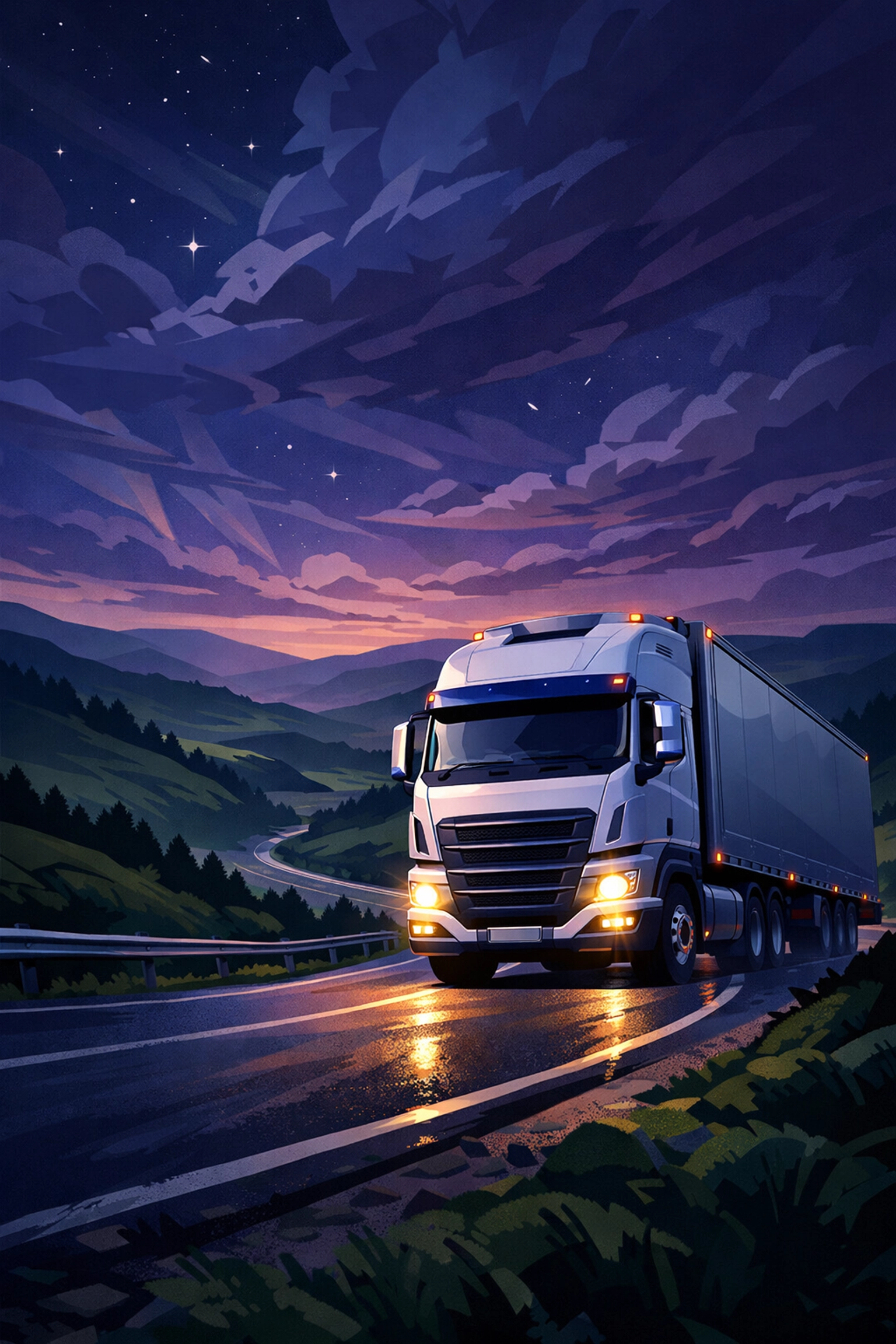 HGV truck on a scenic route representing class 1 and class 2 hgv driver jobs in Manchester.