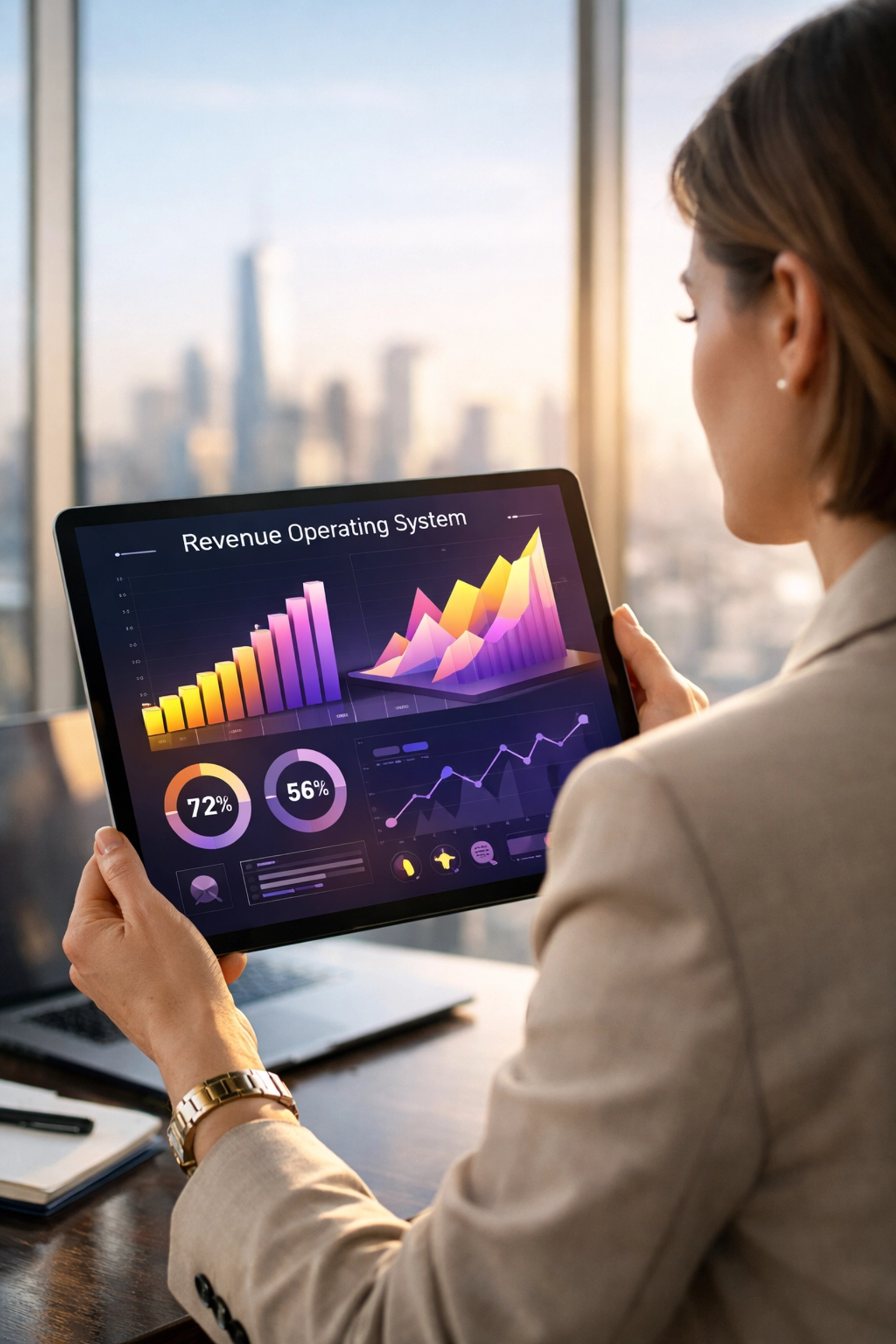 Marketing strategist analyzing local SEO growth data for a unified Revenue Operating System.