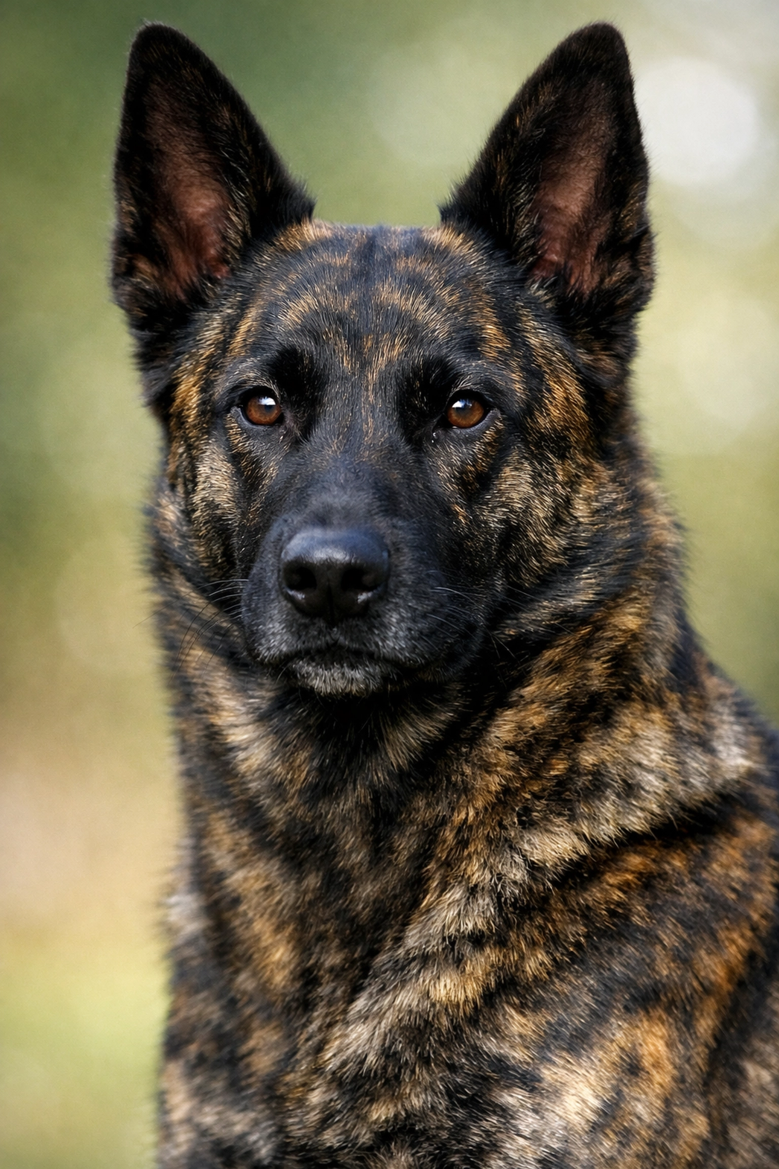 Portrait d'un Berger Hollandais montrant son pelage bringé caractéristique