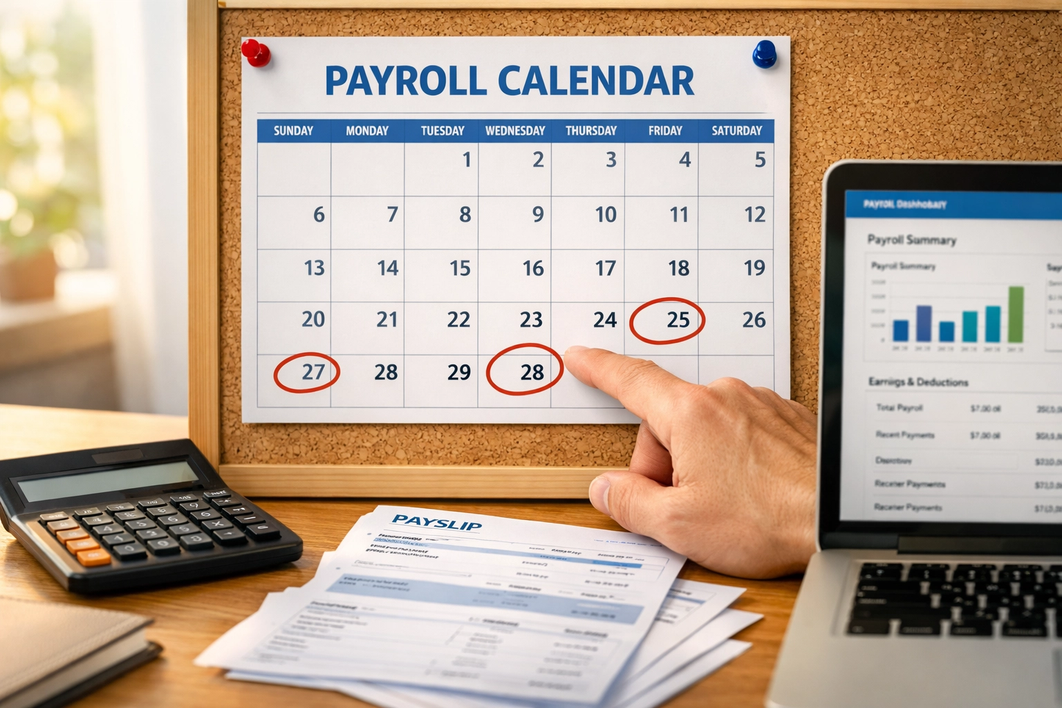 UK business owner reviewing payroll calendar and deadlines after bookkeeper departure