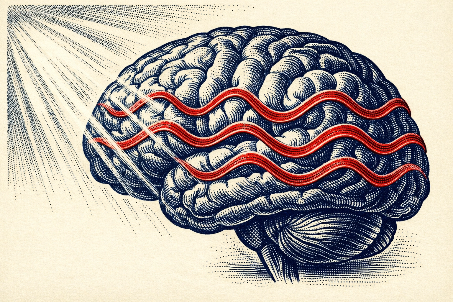Brain illustration showing morning cortisol patterns and mental health peaks