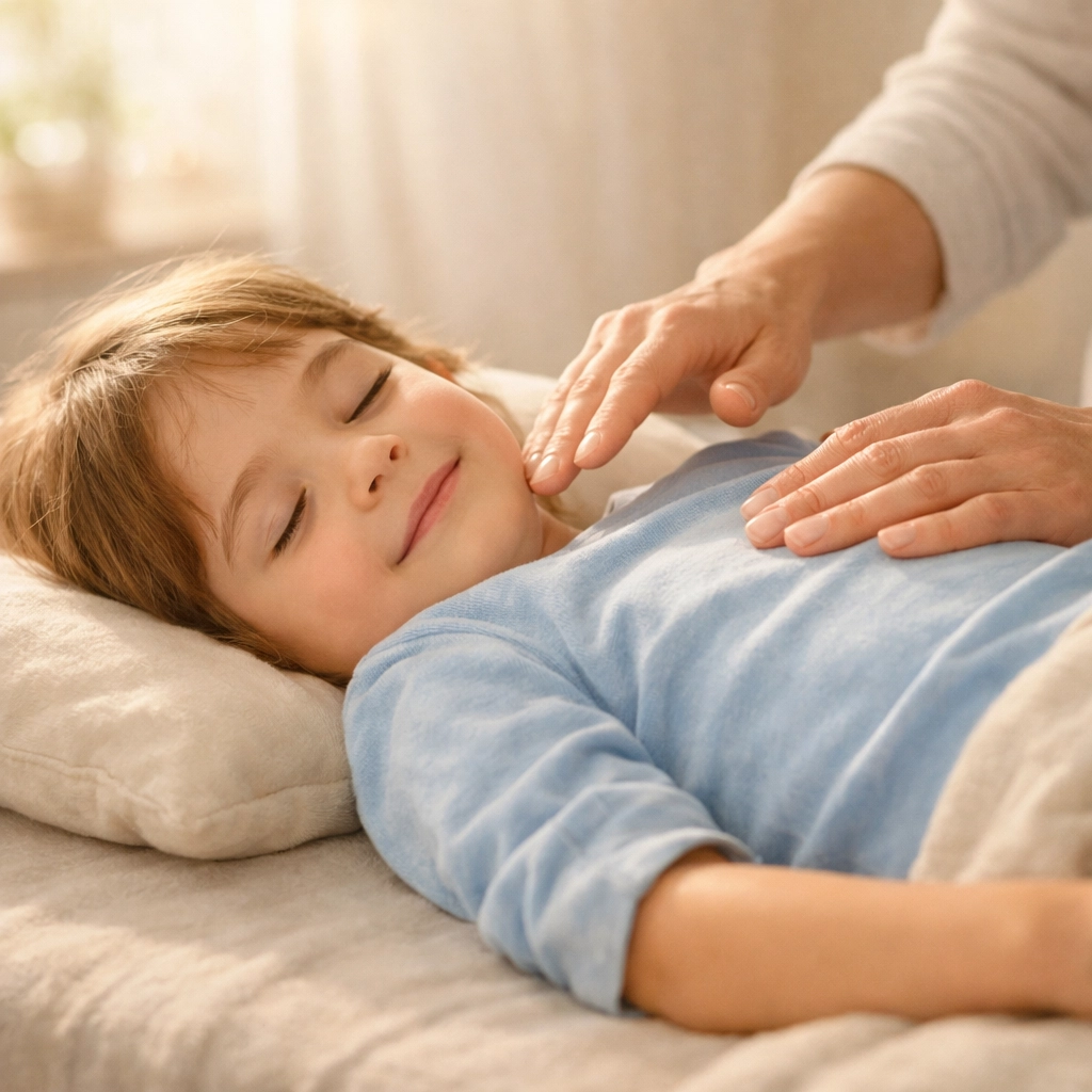 Child receiving gentle ABM NeuroMovement therapy session with practitioner